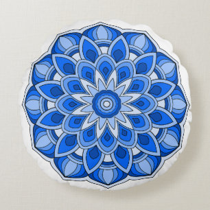 Mandala in blue round cushion