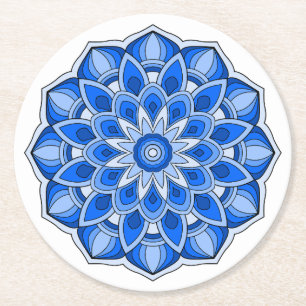 Mandala in blue round paper coaster