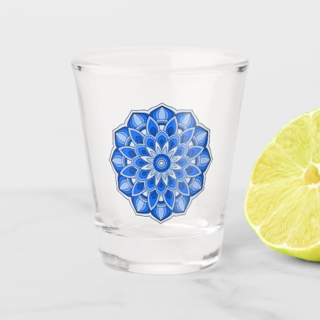 Mandala in blue shot glass (Front)