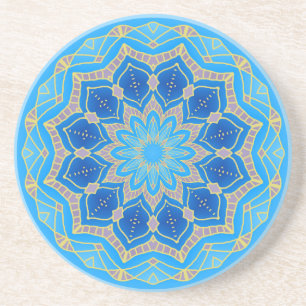 Mandala in electric blue and turquoise coaster