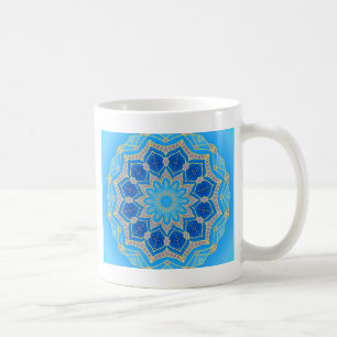 Mandala in electric blue and turquoise coffee mug