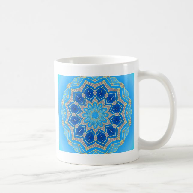 Mandala in electric blue and turquoise coffee mug (Right)