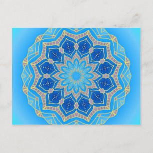 Mandala in electric blue and turquoise postcard