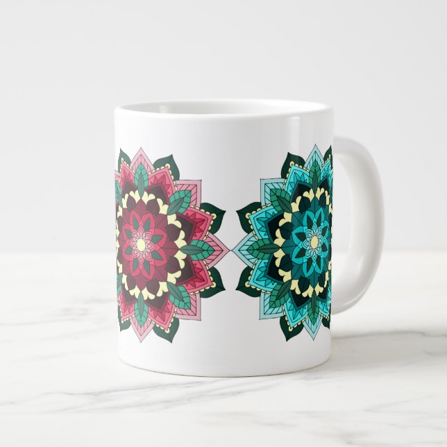 Mandala in pink, purple & aqua large coffee mug (Front Right)