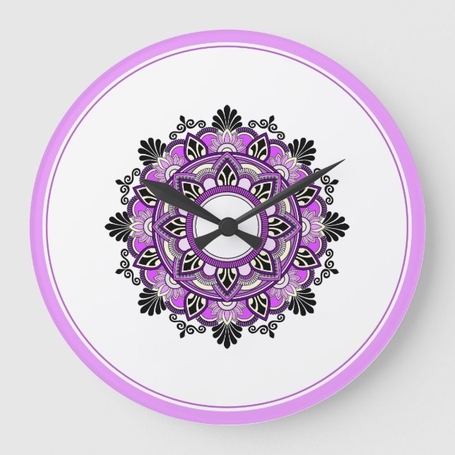 Mandala in pink & purple large clock (Front)