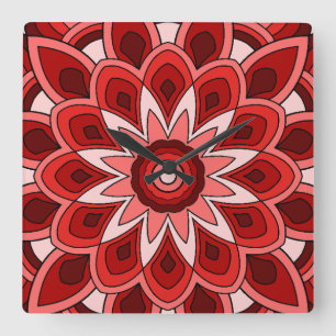 Mandala in red square wall clock