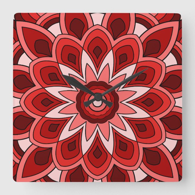 Mandala in red square wall clock (Front)
