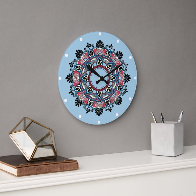 Mandala in rose large clock (Office)