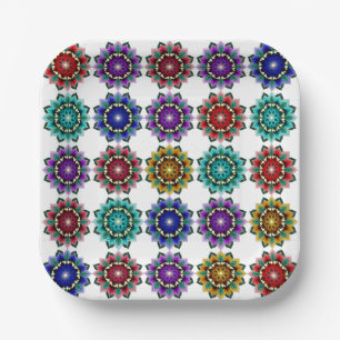 Mandala in various colours paper plate