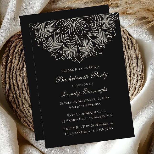 Mandala Indian Boho Black Wedding Bachelorette  Invitation (Creator Uploaded)
