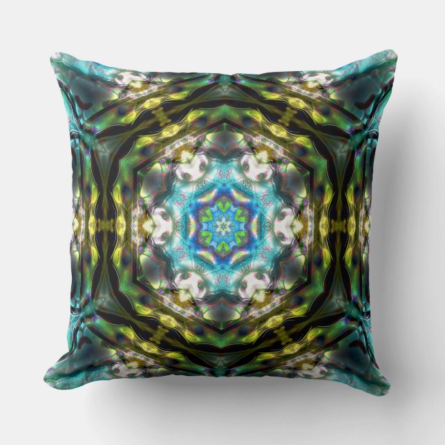 Mandala inside hexagon old green hammered metal    cushion (Front)