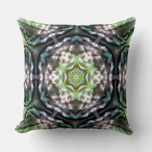 Mandala inside hexagon old silvery hammered metal cushion