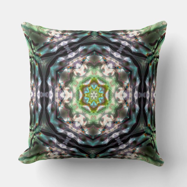 Mandala inside hexagon old silvery hammered metal cushion (Front)