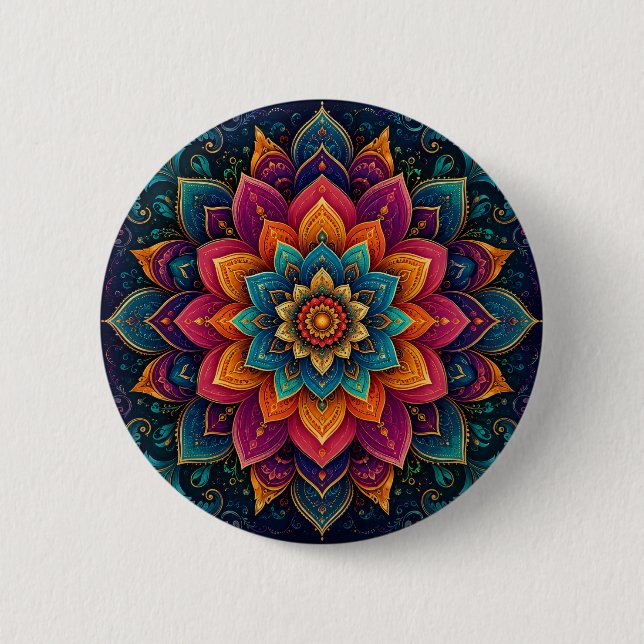 Mandala-inspired floral artwork 6 cm round badge (Front)