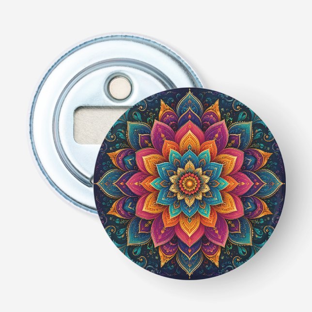Mandala-inspired floral artwork bottle opener (Front)