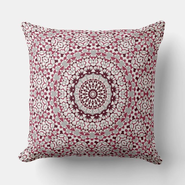 Mandala is burgundy-grey cushion (Front)