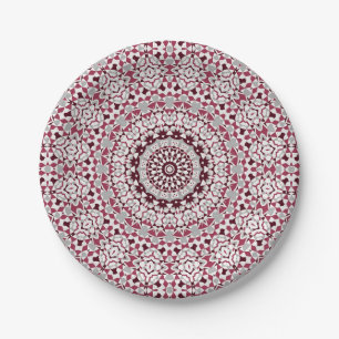 Mandala is burgundy-grey paper plate