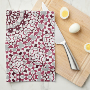 Mandala is burgundy-grey tea towel
