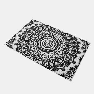 Mandala, kaleidoscope, black and white, ornament doormat