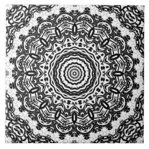 Mandala, kaleidoscope, black and white, ornament tile