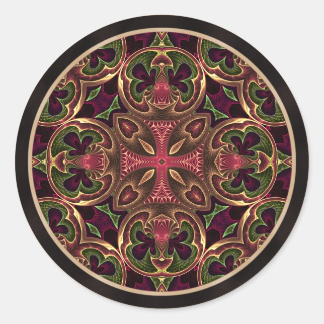 Mandala, Kaleidoscopic Cross Abstract Classic Round Sticker (Front)