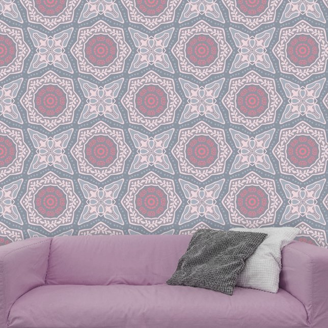 Mandala Kaleidoscopic Soft Pink Grey Geometric  Wallpaper (Creator Uploaded)