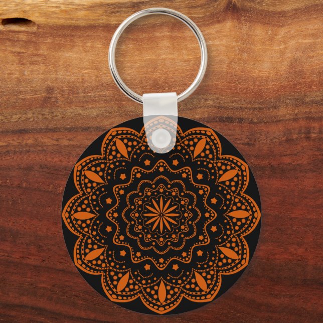 Mandala Keychain | Black and Orange (Front)