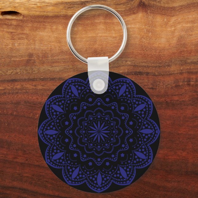 Mandala Keychain | Black and Purple (Front)