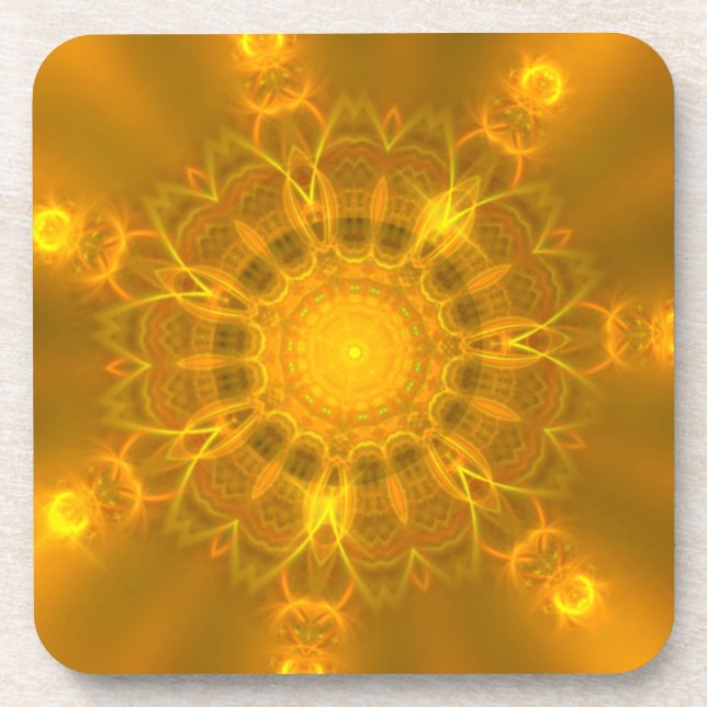 Mandala Lace Lines Warm Glow Yellow Background Coaster (Front)