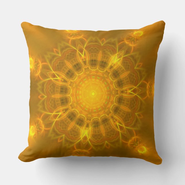 Mandala Lace Lines Warm Glow Yellow Background Cushion (Front)