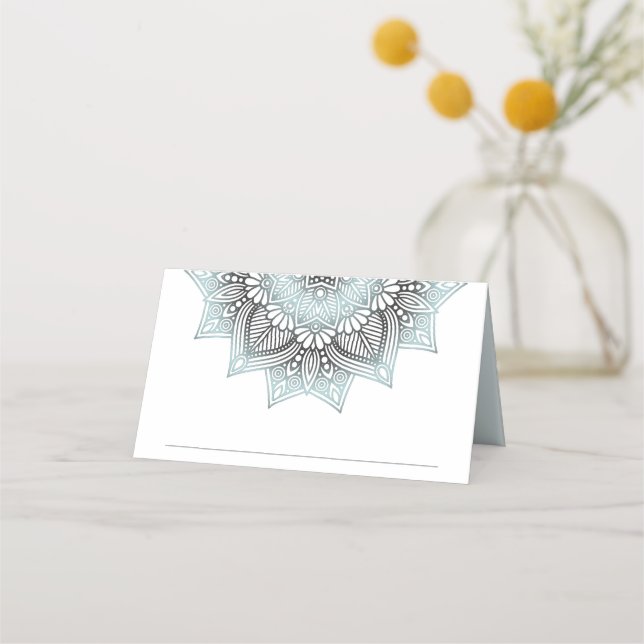 Mandala Lace Wedding Lt. Blue ID968 Place Card (Front)
