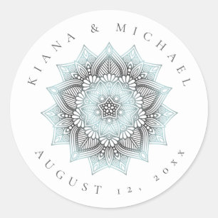 Mandala Lace Wedding Thank You Lt. Blue ID968  Classic Round Sticker