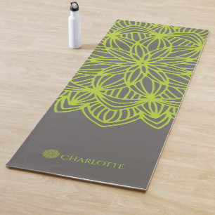Mandala Lime Green Grey Personalised (1 sided) Yoga Mat