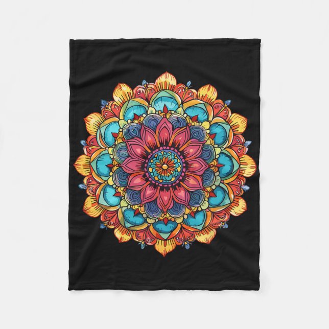 Mandala Lotus Boho Yoga Meditation  Fleece Blanket (Front)