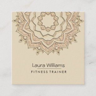 Mandala  Lotus Flower Gold Yoga Instructor Fitness Square Business Card