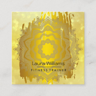 Mandala Lotus Flower Gold Yoga Instructor Holistic Square Business Card