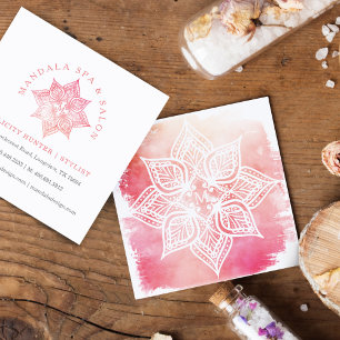 Mandala Lotus Flower Logo & Blush Pink Watercolor Square Business Card