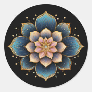 Mandala Lotus Flower with Sparkling Crystals Classic Round Sticker