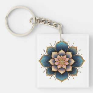 Mandala Lotus Flower with Sparkling Crystals Key Ring