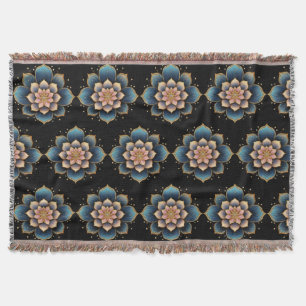 Mandala Lotus Flower with Sparkling Crystals Throw Blanket