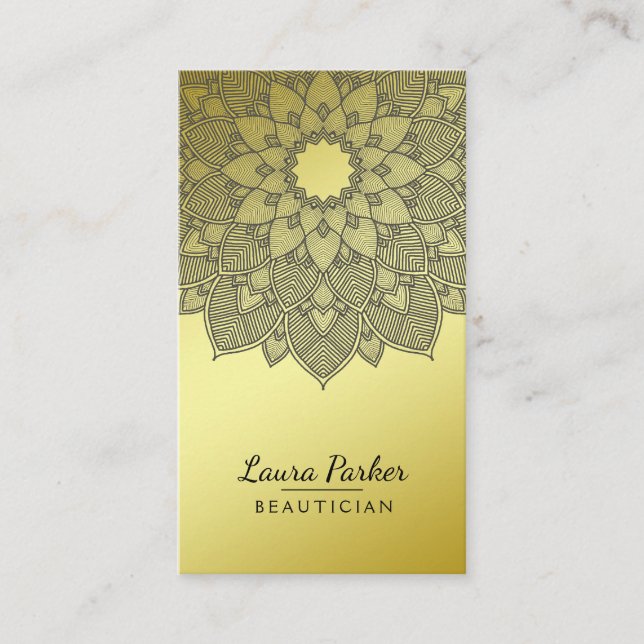 Mandala Lotus Flower Yoga Black Gold Clean Business Card (Front)