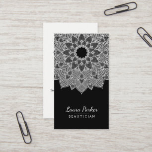 Mandala Lotus Flower Yoga Black White Clean Business Card
