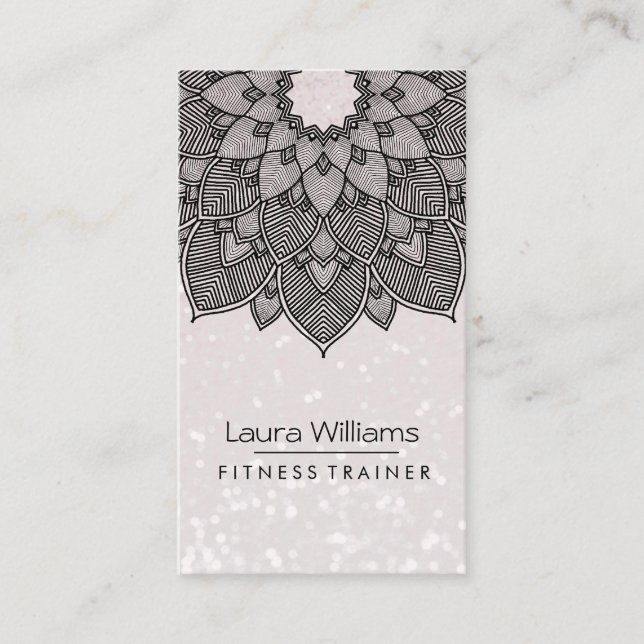 Mandala Lotus Flower Yoga Instructor Pink Holistic Business Card (Front)