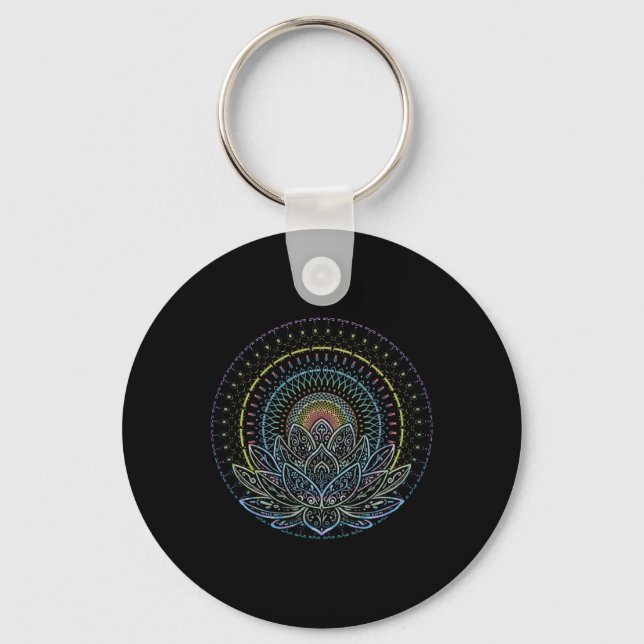 Mandala Lotus Flower Yoga  Key Ring (Front)