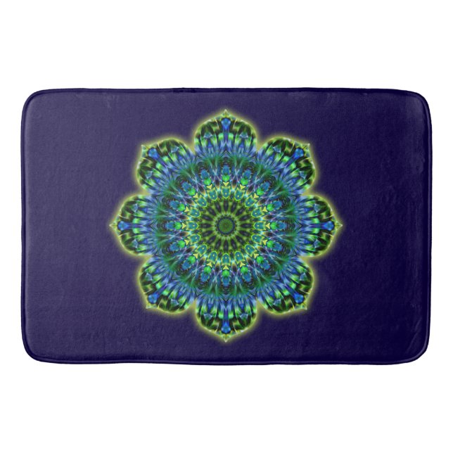 Mandala Lotus green blue + your backgr. & ideas Bath Mat (Front)