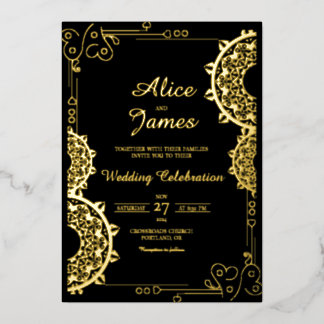 Mandala Luxury Black Gold Foil Indian Wedding