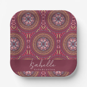 Mandala Magenta Paper Plate