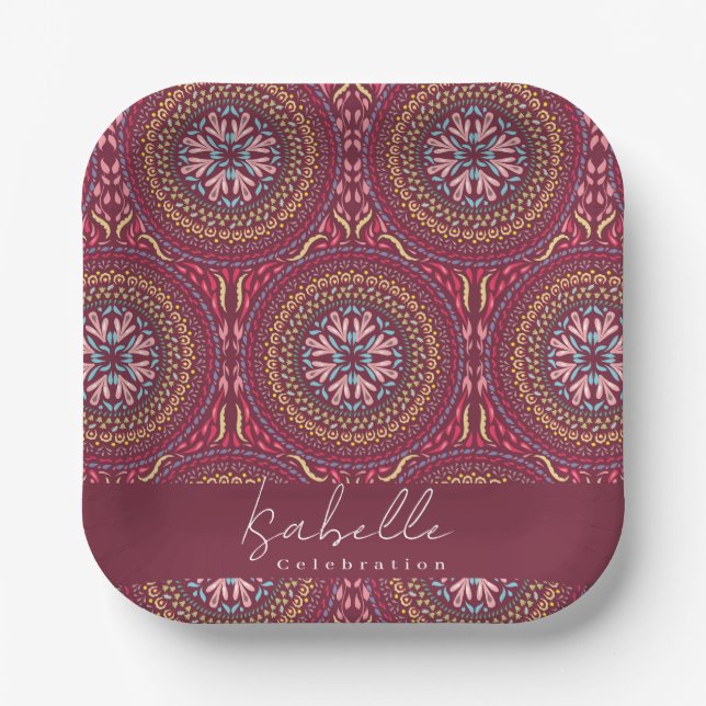 Mandala Magenta Paper Plate (Front)