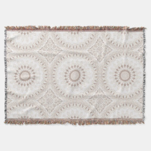 Mandala Medallion in Soft Beige and White Throw Blanket