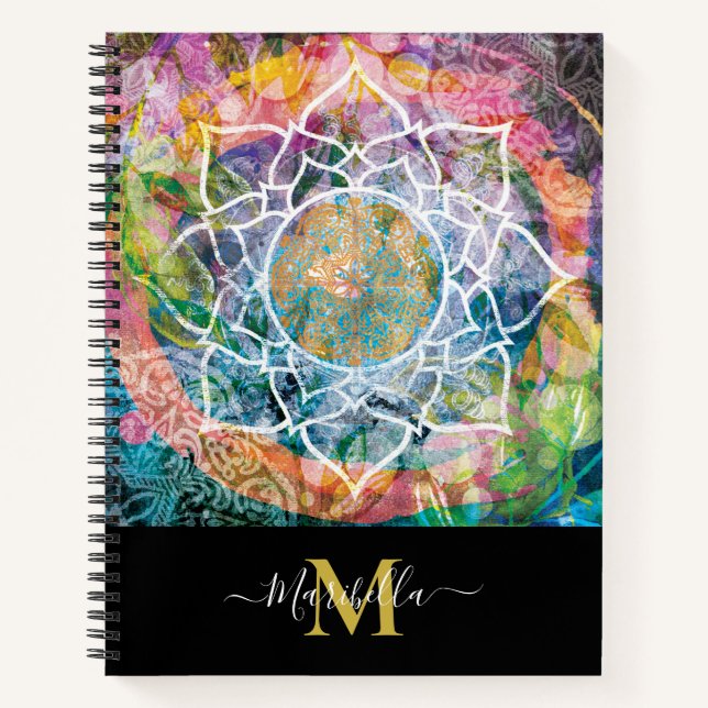 Mandala Mixed Media Bohemian Personalise Monogram Notebook (Front)